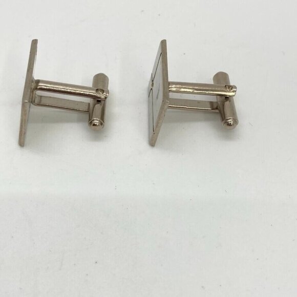 Vintage Polished Silver Tone Cufflinks Rectangle Clear Crystal Rhinestone - Picture 3 of 6